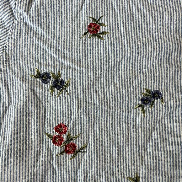 Vtg Y2K 2000s Blue Pinstripe Floral Embroidered Cottagecore Top Plus Sz 18W - Picture 4 of 7